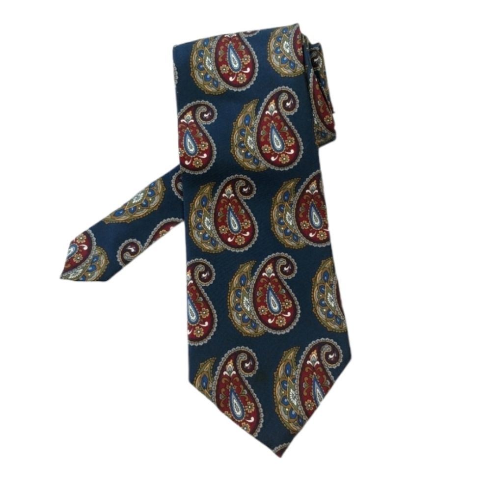 Oscar de la Renta navy red gold paisley silk tie